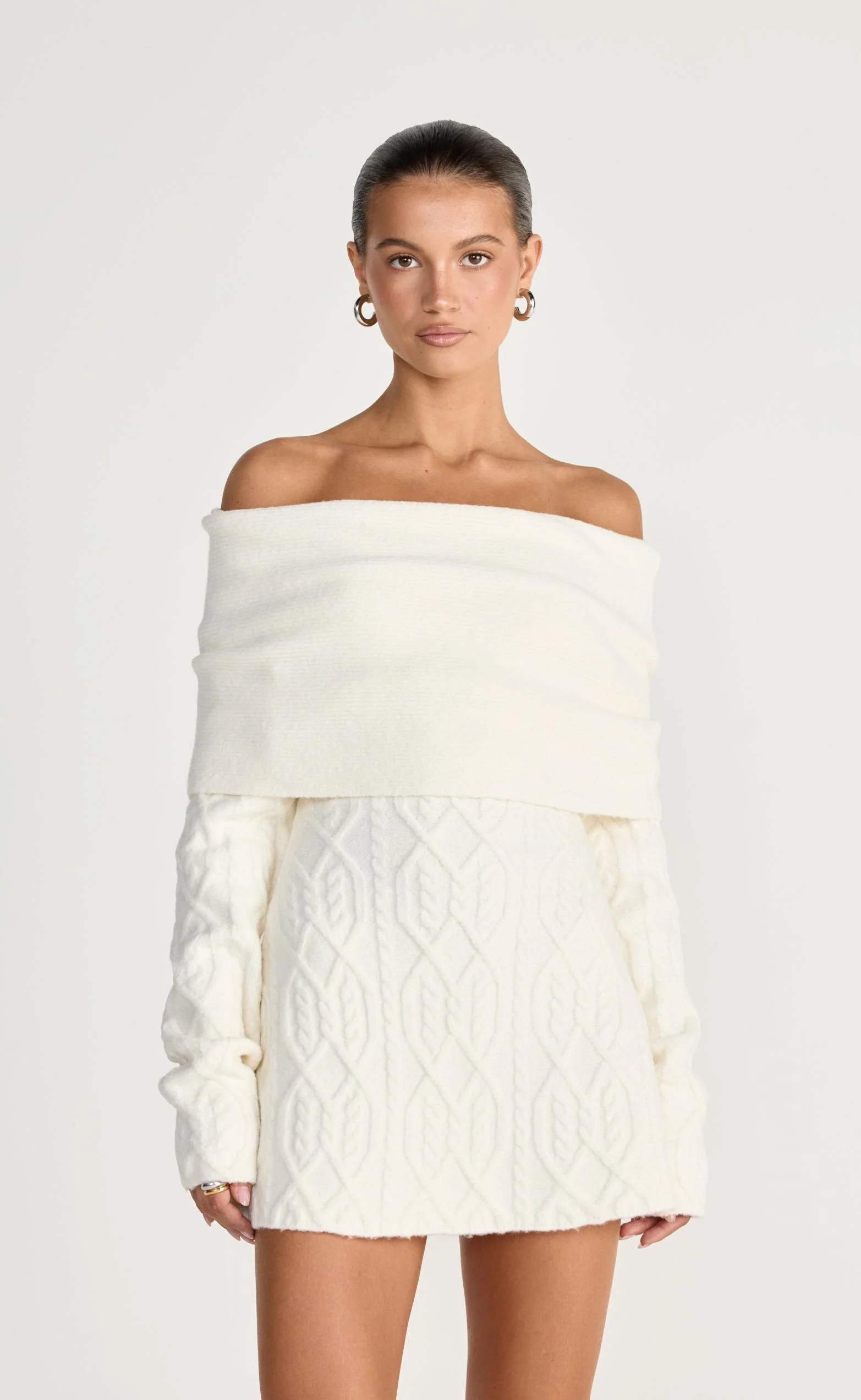 Pavati Long Sleeve Mini Dress (Off White)