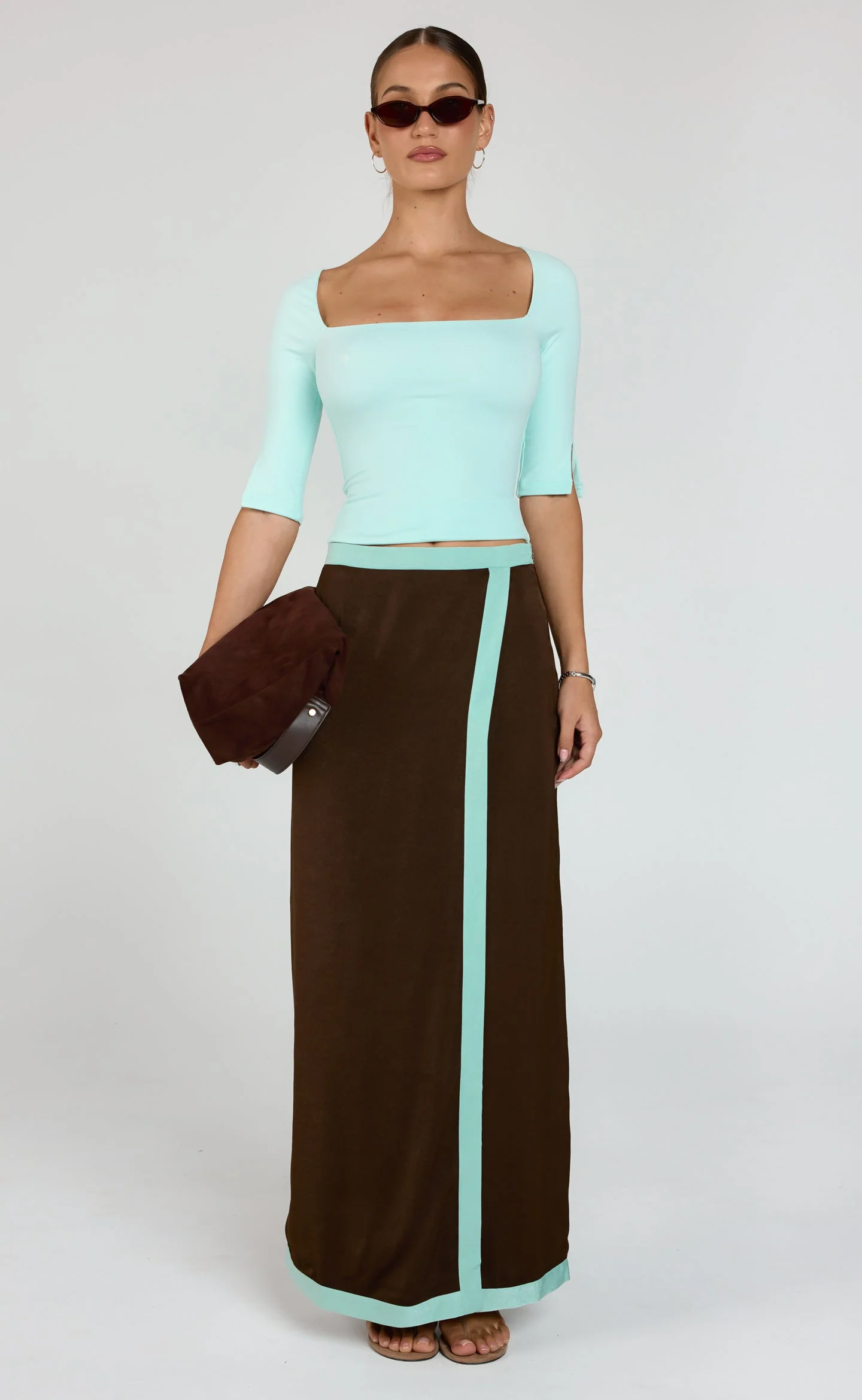 Fraya Maxi Skirt (Brown/ Mint)