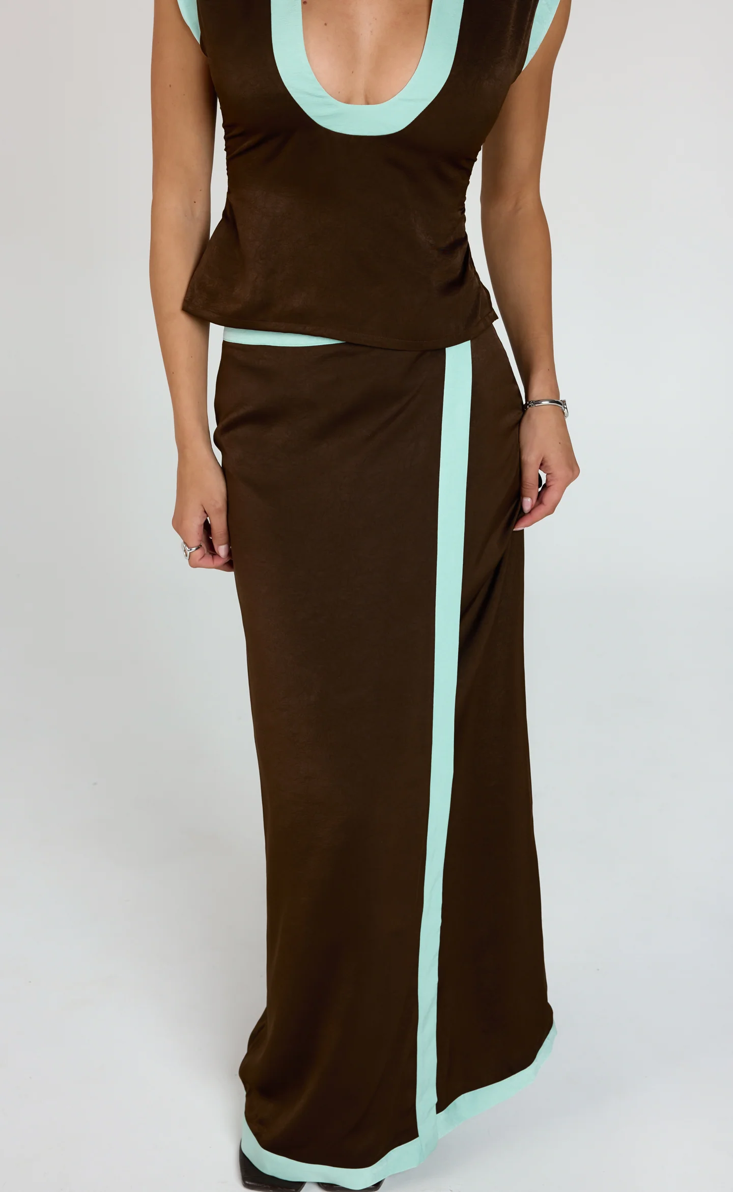 Fraya Maxi Skirt (Brown/ Mint)