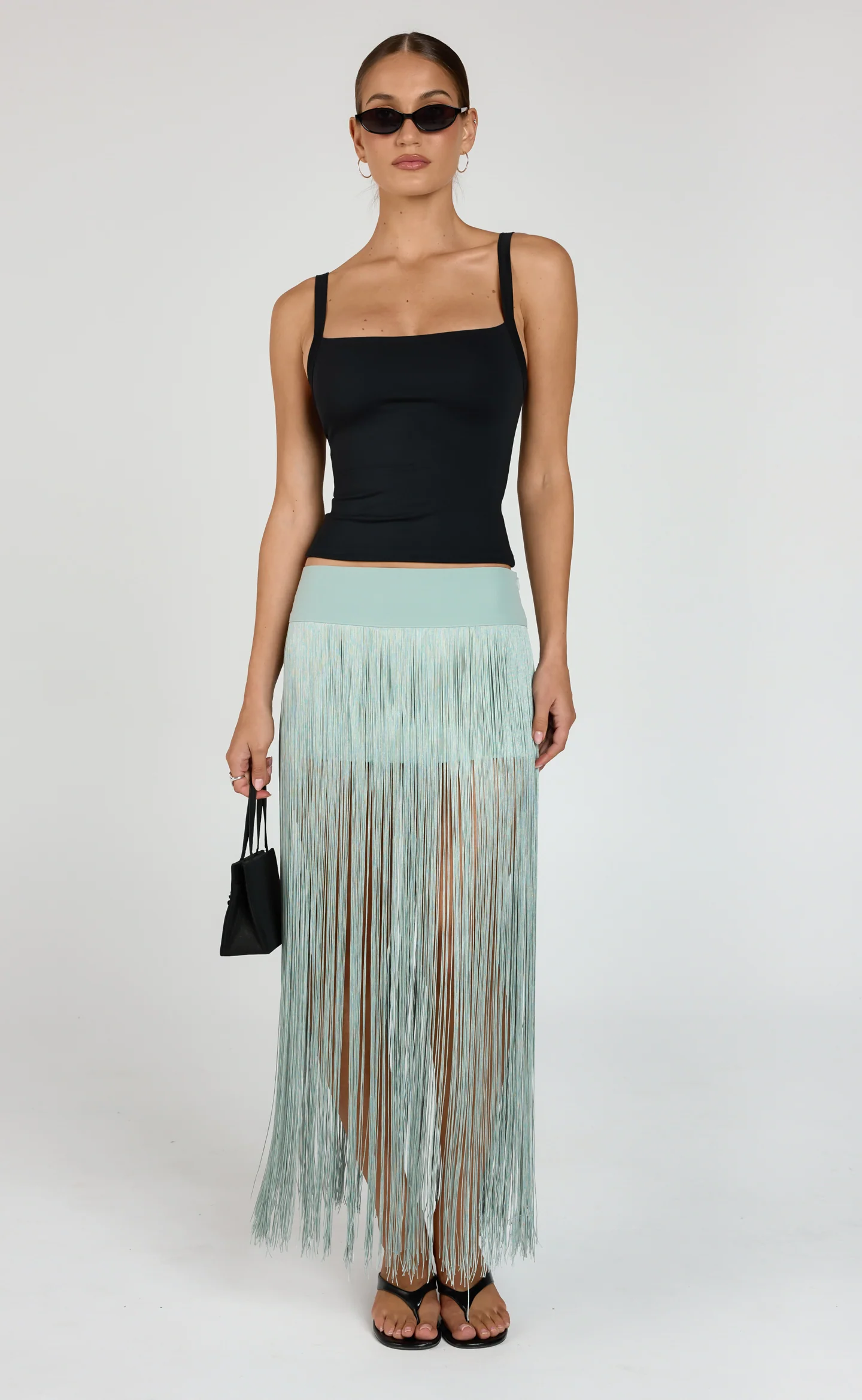 Odine Fringe Skirt (Dark Mint)
