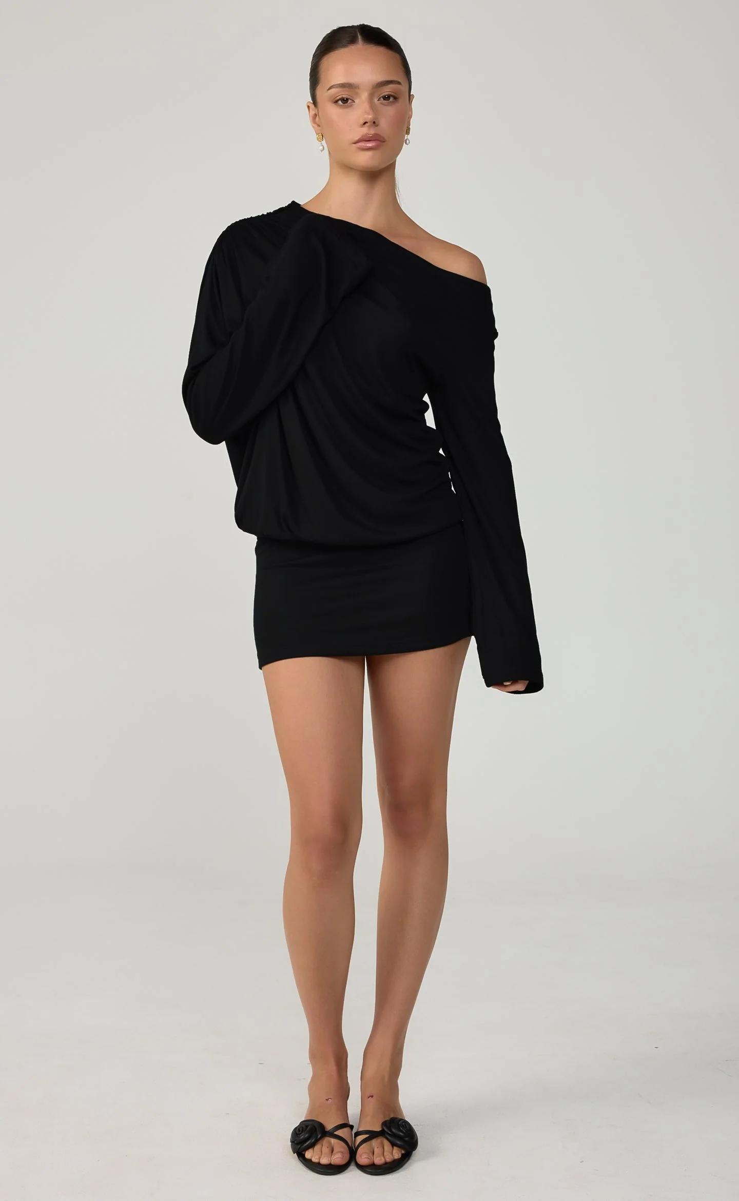 Embry Long Sleeve Mini Dress (Black)