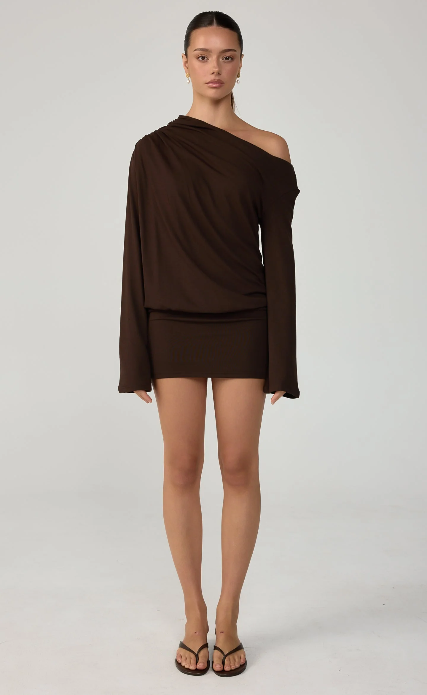 Embry Long Sleeve Mini Dress (Chocolate)