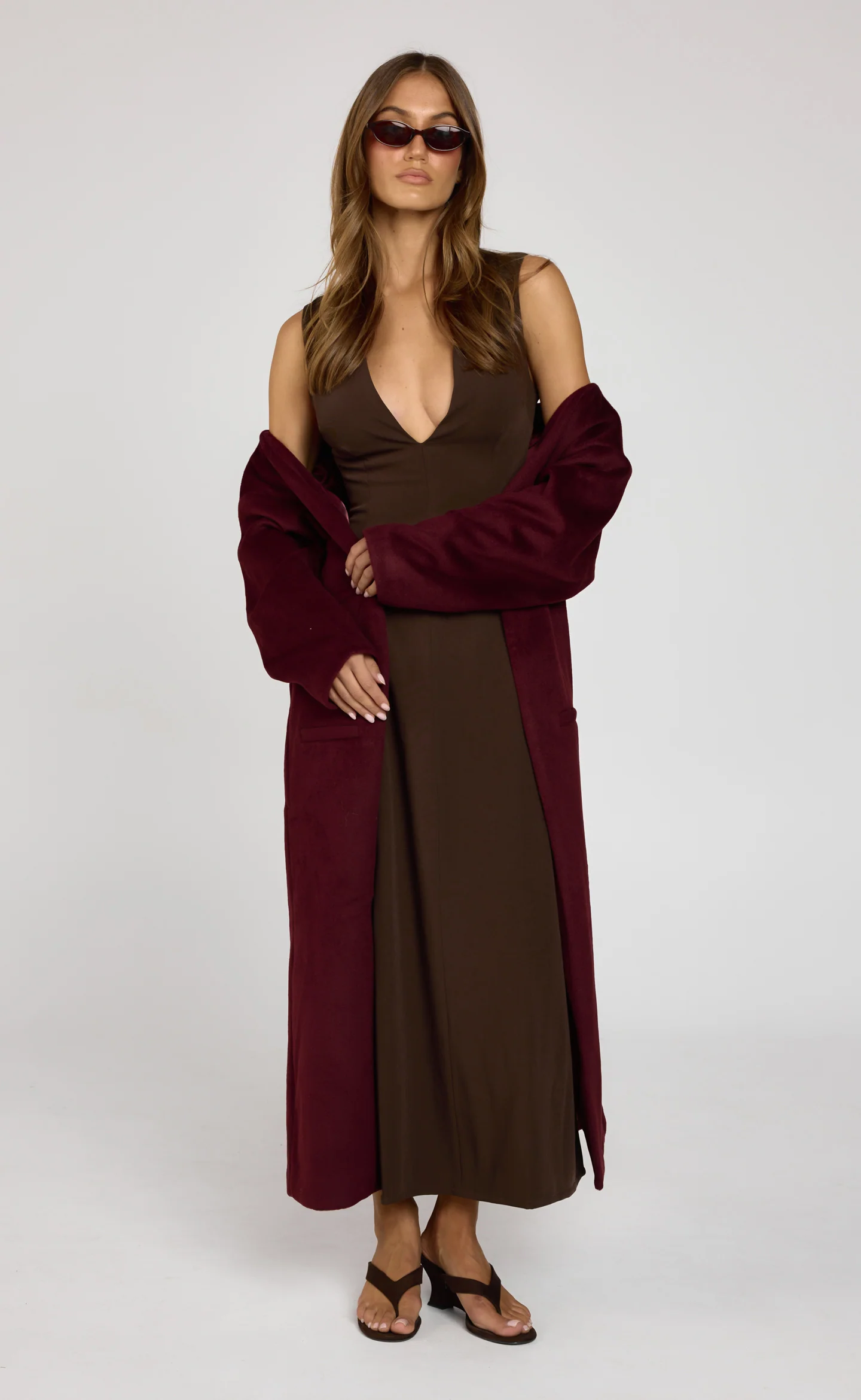 Ayer Off Shoulder Coat (Wine)