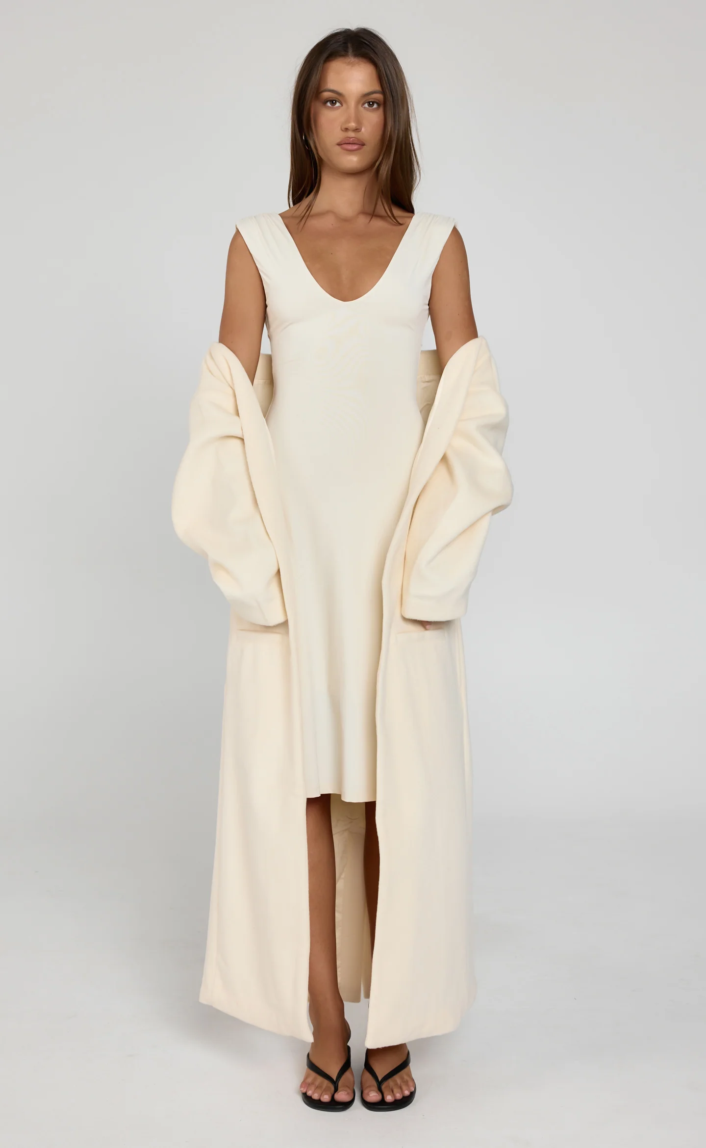 Ayer Off Shoulder Coat (Cream)
